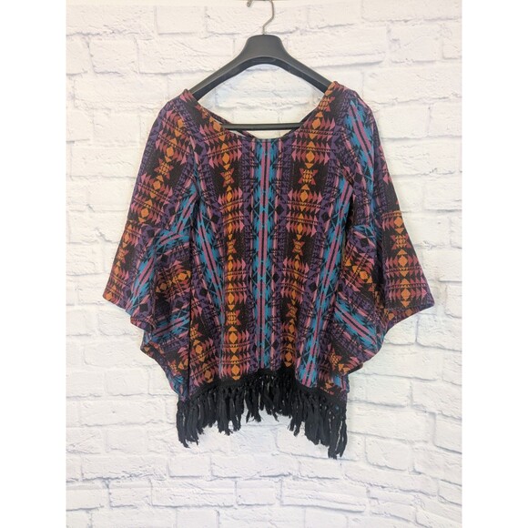 Gyspy boho cotton bell sleeve tunic fringe poncho S by gypsy junkies - Picture 1 of 11